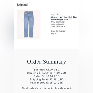 Women’s Abercrombie Curve Love Ultra High Rise 90s Straight Jean Size 28/6